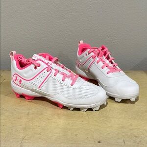 Under Armour Girls White and Pink Cleats